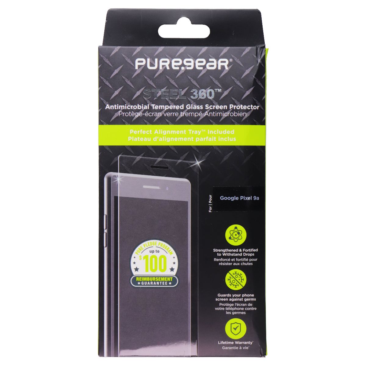 PureGear Steel 360 Tempered Glass Screen Protector for Google Pixel 9a Cell Phone - Screen Protectors PureGear - Simple Cell Bulk Wholesale Pricing - USA Seller