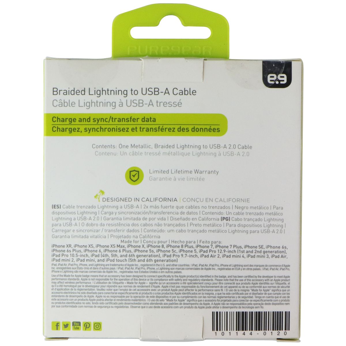 PureGear (4-Ft) Braided Lightning 8-Pin to USB Charge and Sync Cable - Black