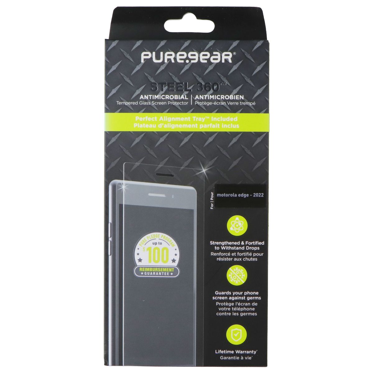 PureGear Steel 360 Series Tempered Glass for Motorola Edge (2022) - Clear Cell Phone - Screen Protectors PureGear - Simple Cell Bulk Wholesale Pricing - USA Seller