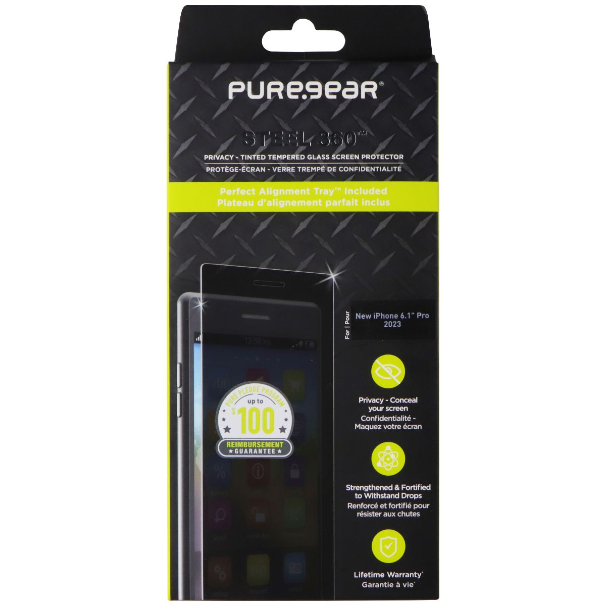 PureGear Steel 360 Privacy Tinted Tempered Glass for Apple iPhone 15 Pro Cell Phone - Screen Protectors PureGear - Simple Cell Bulk Wholesale Pricing - USA Seller
