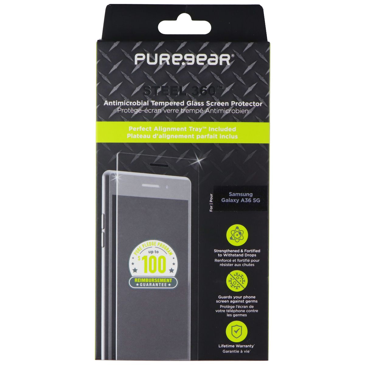 PureGear Steel 360 Tempered Glass Screen Protector for Samsung Galaxy A36 5G Cell Phone - Screen Protectors PureGear - Simple Cell Bulk Wholesale Pricing - USA Seller