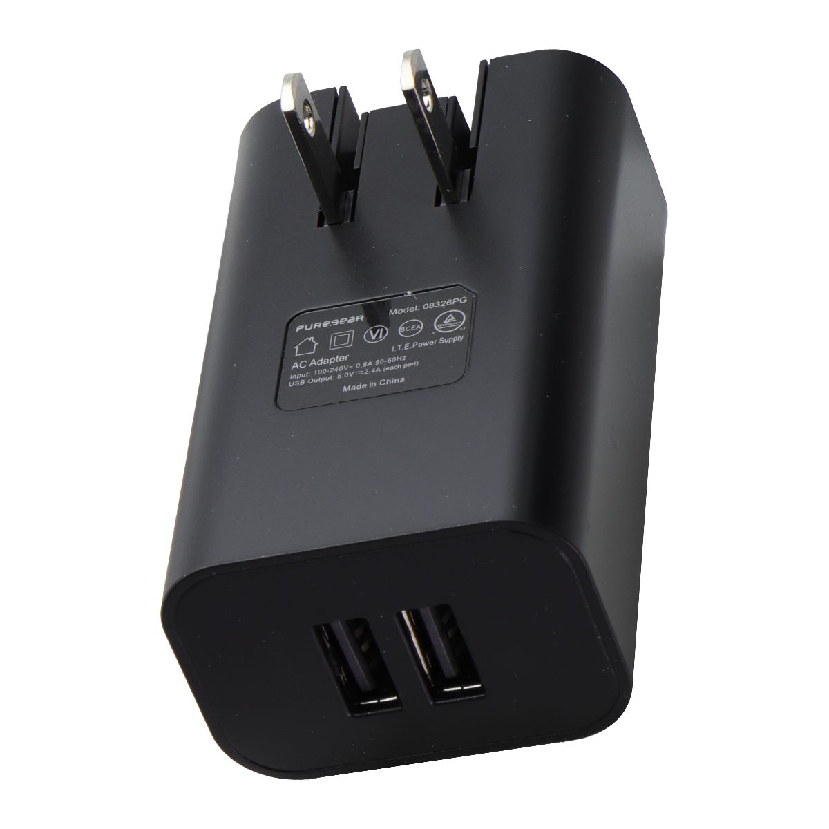 PureGear (24-Watt) Dual Port USB-A Wall charger - Black (62786PG) Cell Phone - Chargers & Cradles PureGear - Simple Cell Bulk Wholesale Pricing - USA Seller