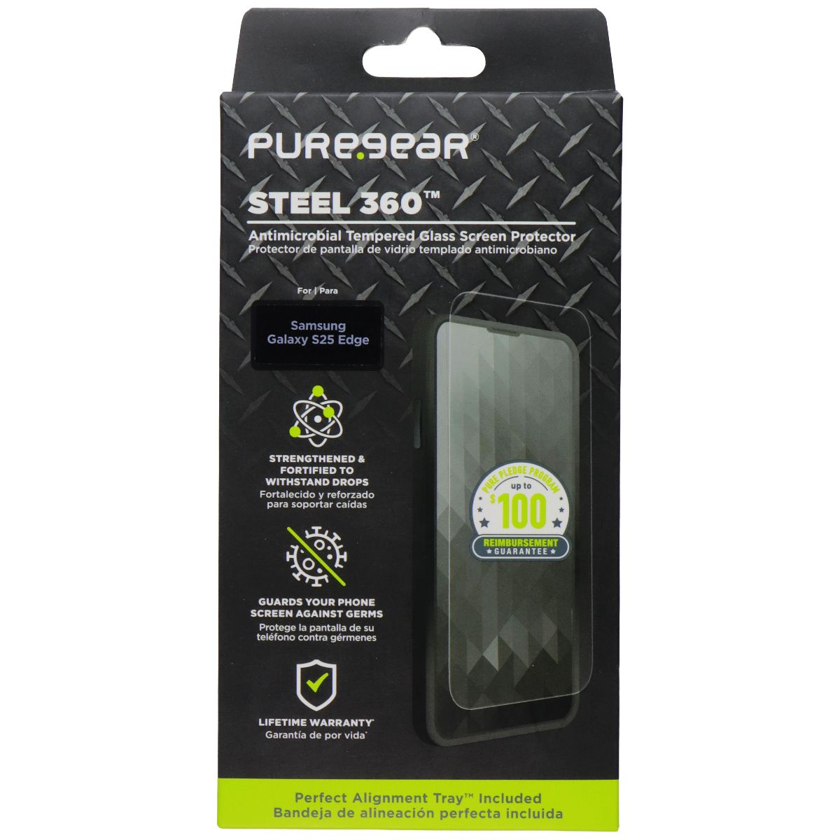 PureGear Steel 360 Tempered Glass Screen Protector for Samsung Galaxy S25 Edge Cell Phone - Screen Protectors PureGear - Simple Cell Bulk Wholesale Pricing - USA Seller
