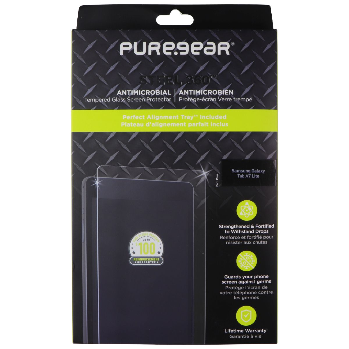 Pure Gear Steel 360 Tempered Glass with Alignment Tray for Galaxy Tab A7 Lite iPad/Tablet Accessories - Screen Protectors PURE GEAR - Simple Cell Bulk Wholesale Pricing - USA Seller