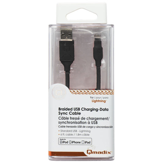 Qmadix (6-Ft) Braided USB to Lightning 8-Pin Charge/Sync Cable - Black Cell Phone - Cables & Adapters Qmadix - Simple Cell Bulk Wholesale Pricing - USA Seller