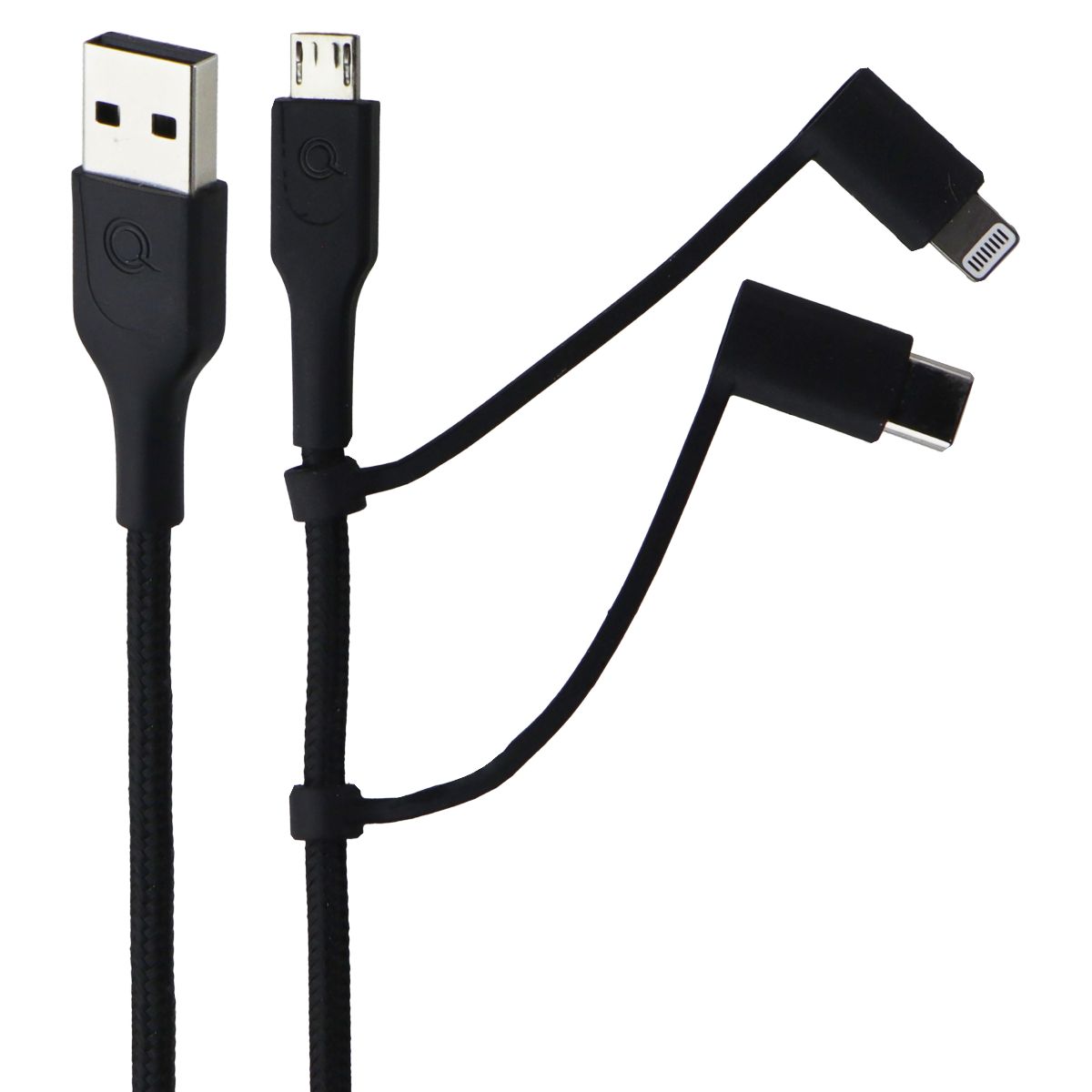 Quikcell 6FT USB-A to Micro USB, USB-C & Lightning 8-Pin Charging Cable - Black Cell Phone - Cables & Adapters Quikcell - Simple Cell Bulk Wholesale Pricing - USA Seller