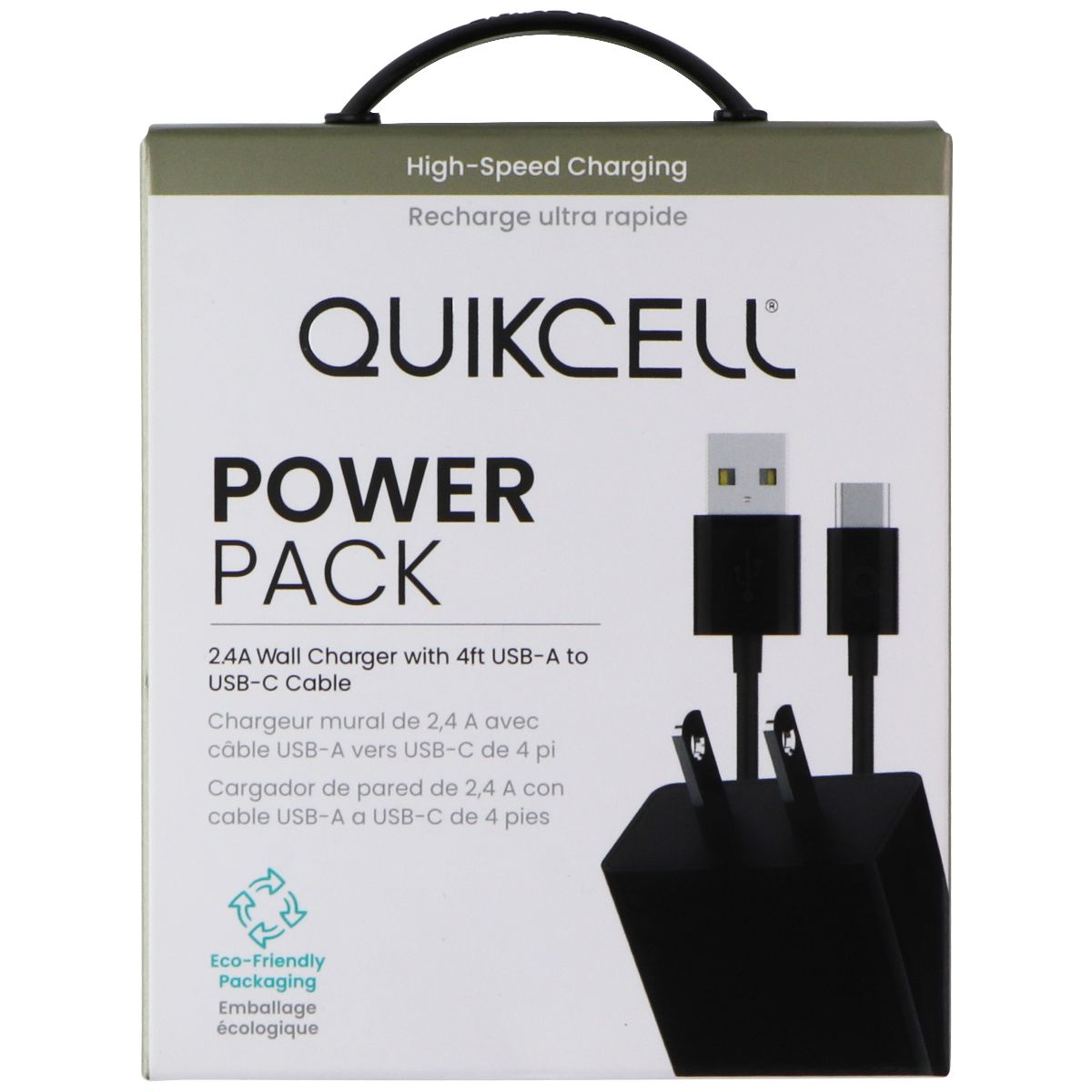 Quikcell Power Pack 2.4A Wall Charger with 4ft USB-A to USB-C Cable - Black Cell Phone - Cables & Adapters Quikcell    - Simple Cell Bulk Wholesale Pricing - USA Seller