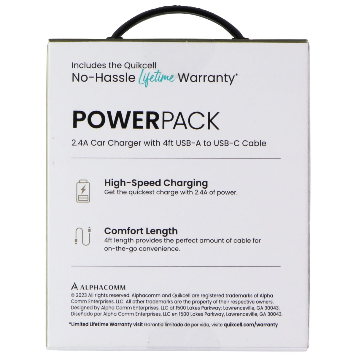 Quikcell Power Pack 2.4A Car Charger with 4ft USB-A to USB-C Cable - Black Cell Phone - Cables & Adapters Quikcell - Simple Cell Bulk Wholesale Pricing - USA Seller