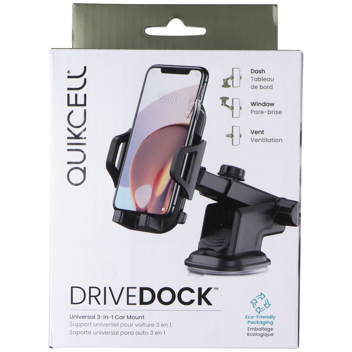 Quikcell DriveDock Universal 3-in-1 Car Mount - Black Cell Phone - Mounts & Holders Quikcell    - Simple Cell Bulk Wholesale Pricing - USA Seller