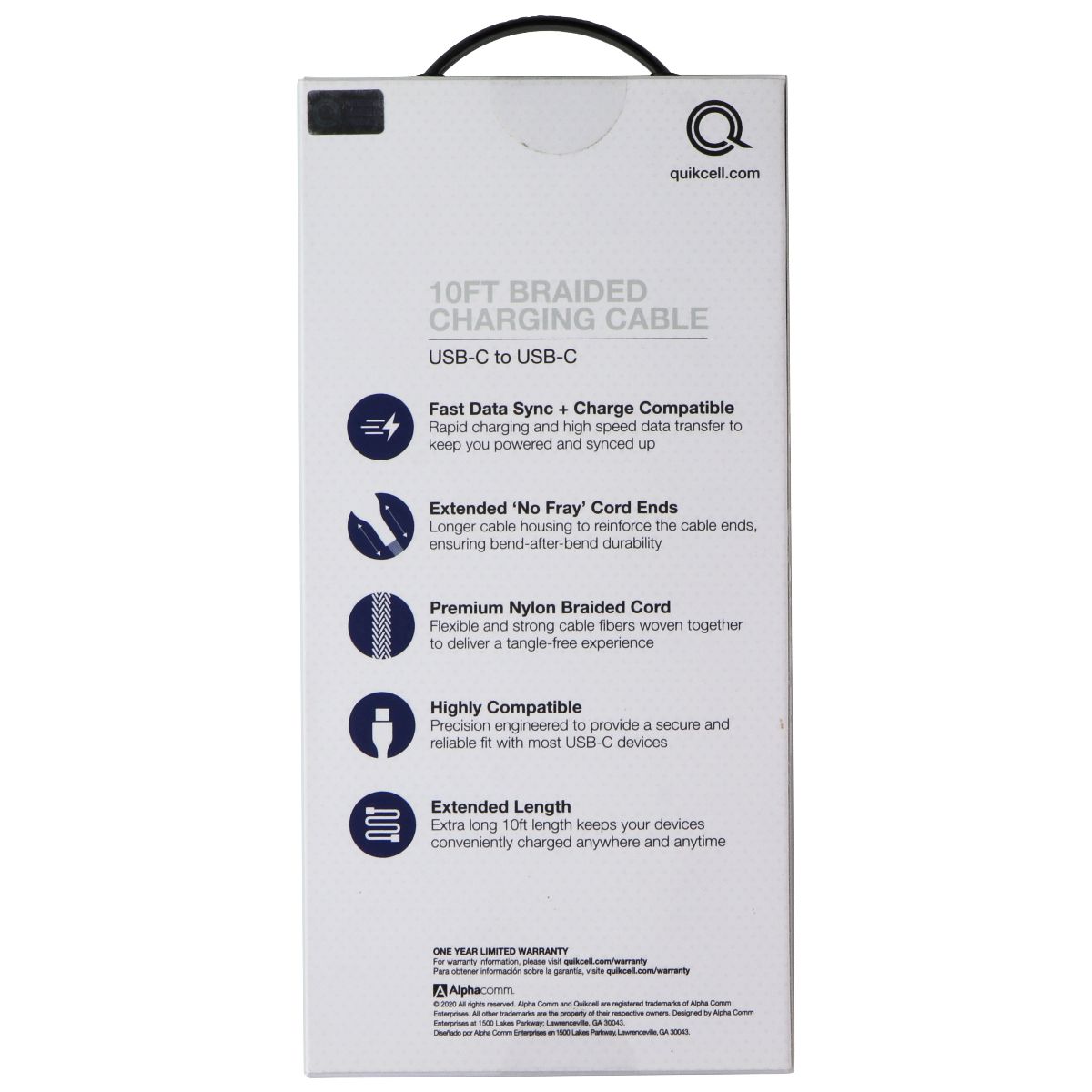 Quikcell 10ft Braided USB-C to USB-C Cable - Black Cell Phone - Cables & Adapters Quikcell - Simple Cell Bulk Wholesale Pricing - USA Seller
