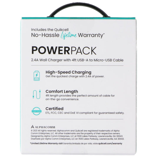 Quikcell Power Pack 2.4A Wall Charger with 4ft USB-A to Micro-USB Cable - Black Cell Phone - Cables & Adapters Quikcell    - Simple Cell Bulk Wholesale Pricing - USA Seller