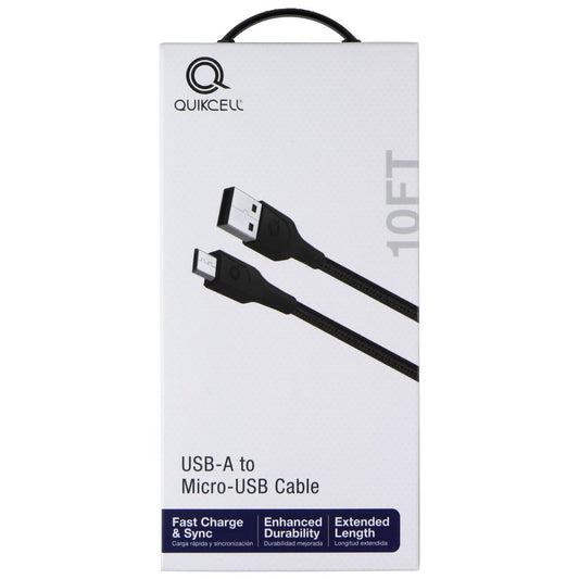 Quikcell (10 Foot) USB-A to Micro-USB Fast Charge and Sync Cable - Black Cell Phone - Cables & Adapters Quickcell - Simple Cell Bulk Wholesale Pricing - USA Seller