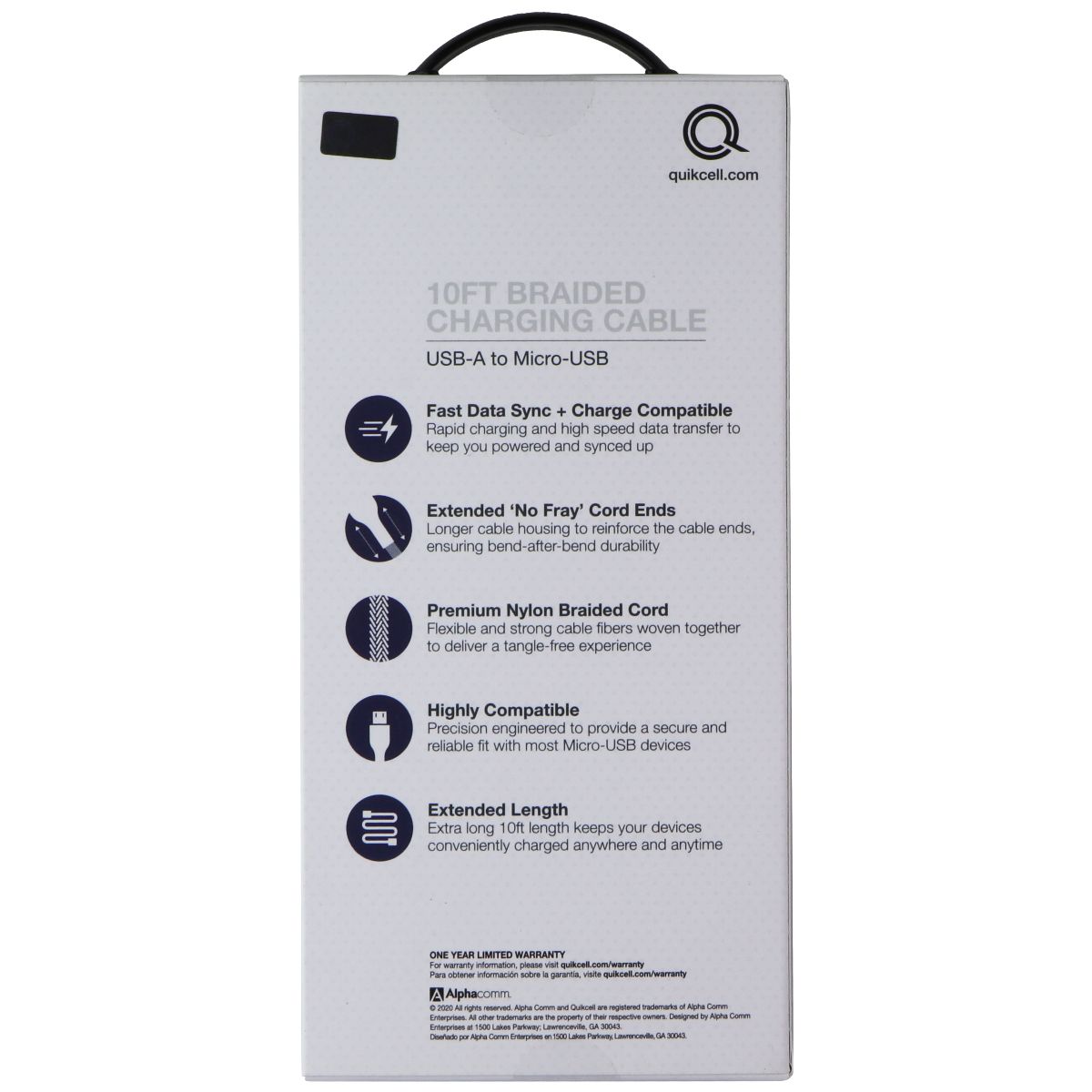 Quikcell (10 Foot) USB-A to Micro-USB Fast Charge and Sync Cable - Black Cell Phone - Cables & Adapters Quickcell - Simple Cell Bulk Wholesale Pricing - USA Seller