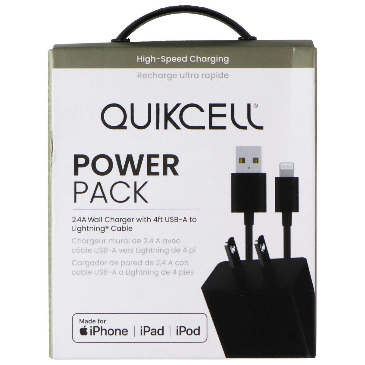 Quikcell Power Pack 2.4A Wall Charger with 4Ft USB-A to Lightning 8-Pin Cable Cell Phone - Cables & Adapters Quikcell    - Simple Cell Bulk Wholesale Pricing - USA Seller