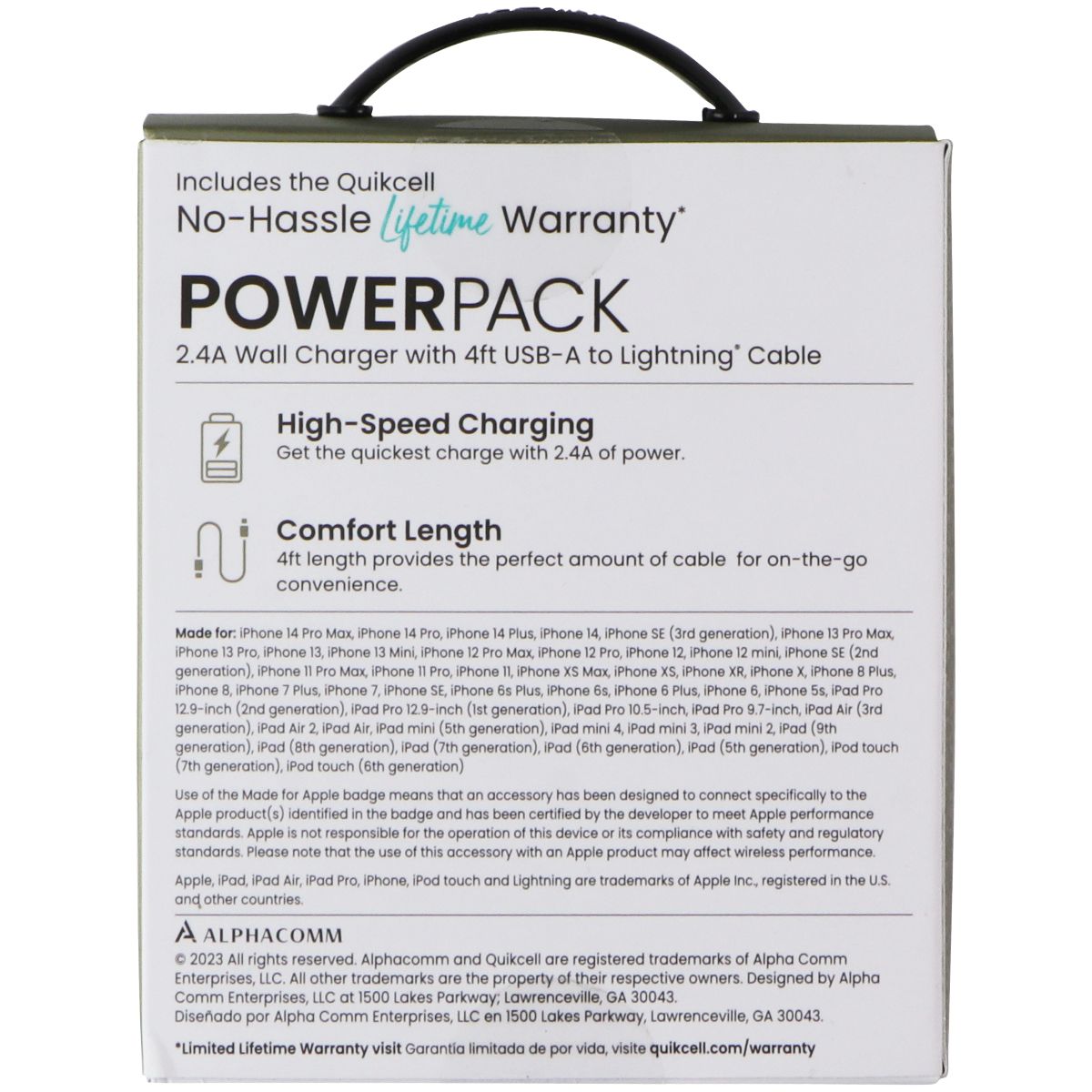 Quikcell Power Pack 2.4A Wall Charger with 4Ft USB-A to Lightning 8-Pin Cable Cell Phone - Cables & Adapters Quikcell    - Simple Cell Bulk Wholesale Pricing - USA Seller