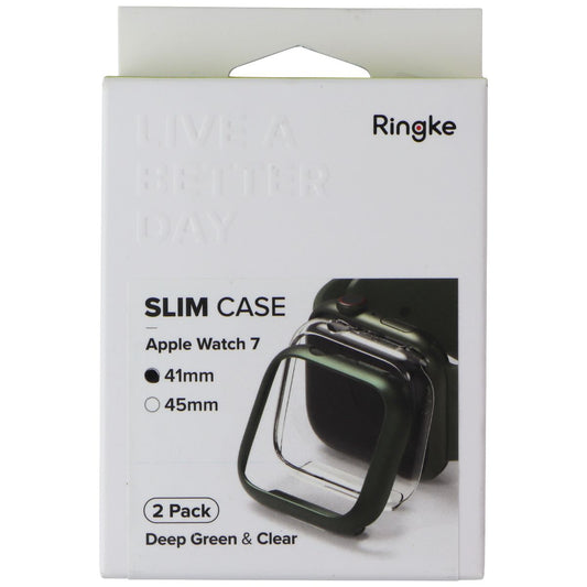 Ringke Slim Case for Apple Watch 9/8/7 (41mm) - Deep Green and Clear (2 Pack)