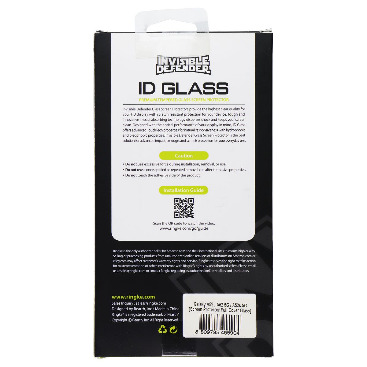 Ringke Invisible Defender Tempered Glass for Galaxy A52/A52 5G/A52s 5G Cell Phone - Screen Protectors Ringke - Simple Cell Bulk Wholesale Pricing - USA Seller