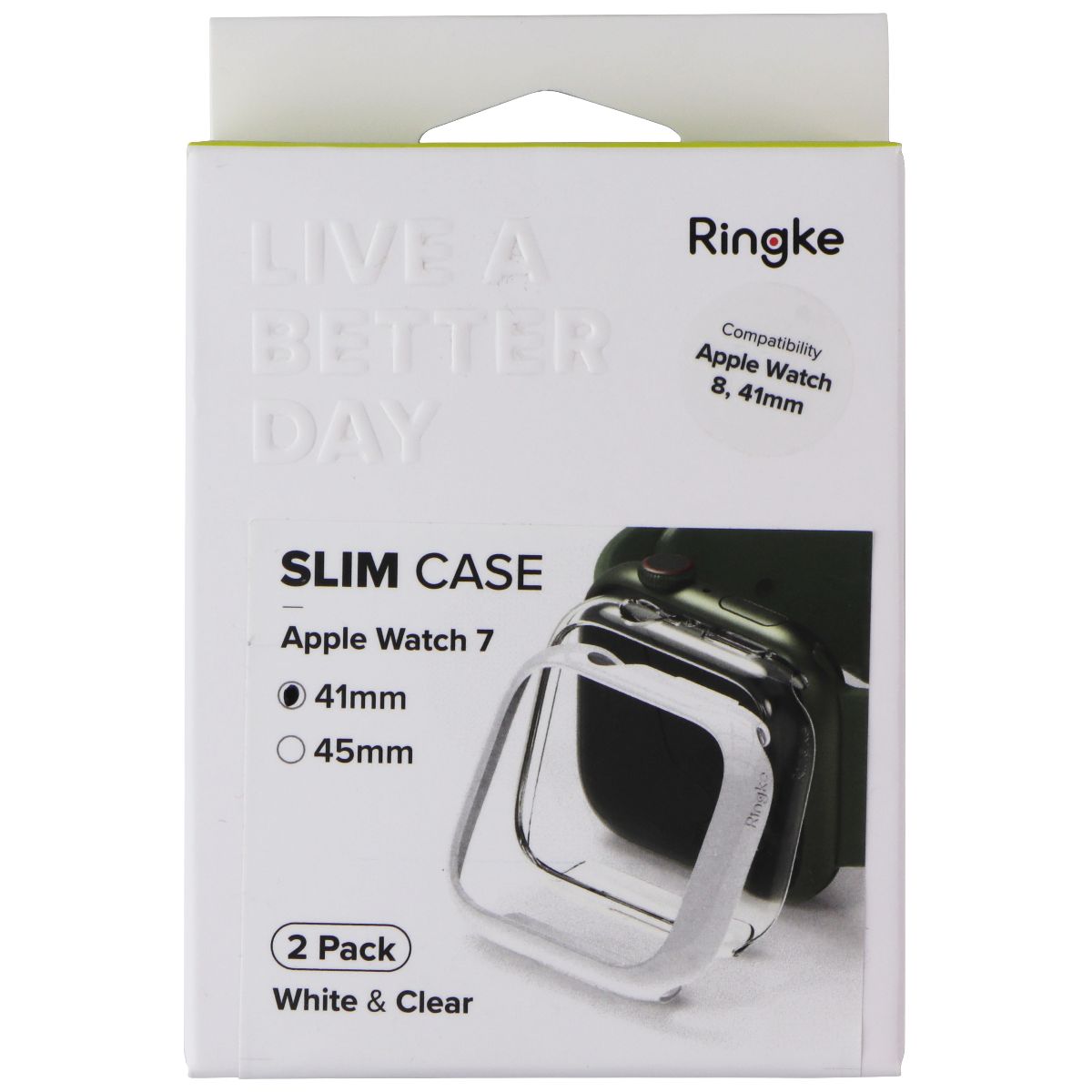Ringke Slim Case for Apple Watch 9/8/7 (41mm) - White / Clear (2 Pack)