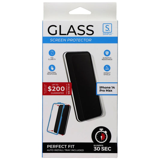 S. Simple Glass Screen Protector for Apple iPhone 14 Pro Max Cell Phone - Screen Protectors S. Simple - Simple Cell Bulk Wholesale Pricing - USA Seller