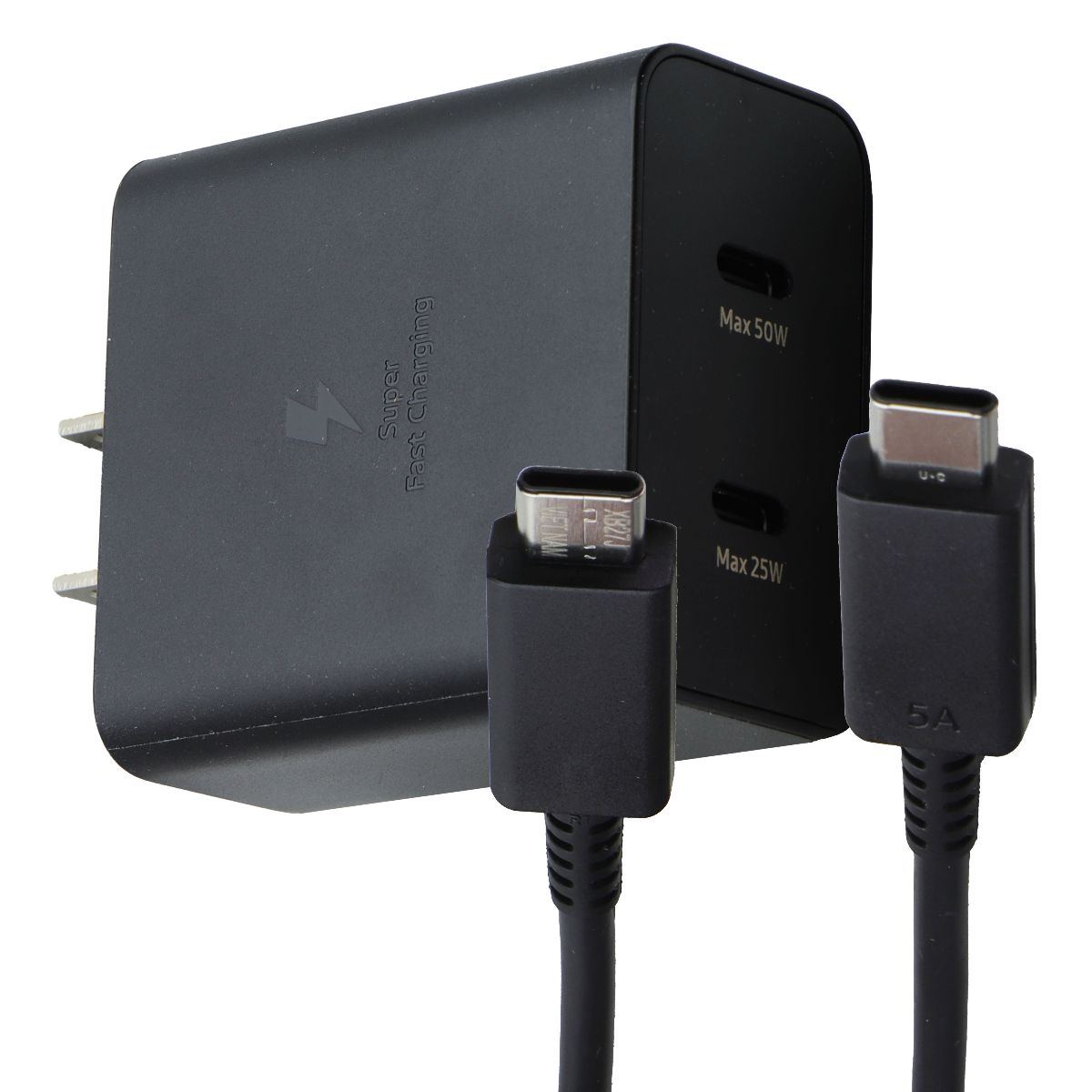 Samsung (50W) Power Adapter Duo USB-C Wall Charger with Cable - Black (EP-T5020) Cell Phone - Cables & Adapters Samsung - Simple Cell Bulk Wholesale Pricing - USA Seller