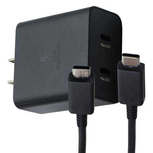 Samsung (50W) Power Adapter Duo USB-C Wall Charger with Cable - Black (EP-T5020) Cell Phone - Cables & Adapters Samsung - Simple Cell Bulk Wholesale Pricing - USA Seller