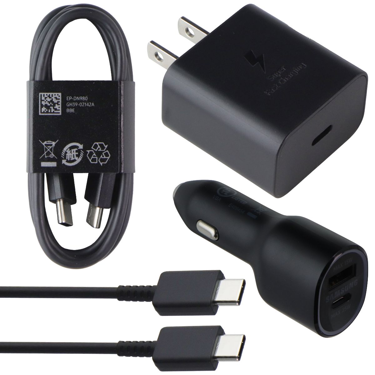 Samsung Ultimate Bundle Car Duo 40W + 25W Wall + 2 USB-C to USB-C Cables - Black