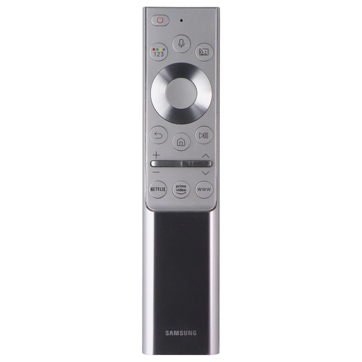 Samsung Voice Remote Control (BN59-01327A) with Netflix/Prime/WWW Keys - Silver TV, Video & Audio Accessories - Remote Controls Samsung - Simple Cell Bulk Wholesale Pricing - USA Seller