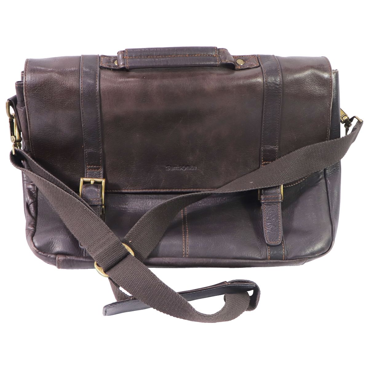 Samsonite Colombian Leather Flap-Over Messenger Bag - Brown (One Size) Unisex Accessories - Bags & Backpacks Samsonite - Simple Cell Bulk Wholesale Pricing - USA Seller