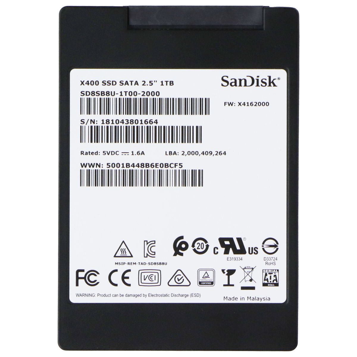 SanDisk X400 SATA 2.5-inch 1TB SSD (SD8SB8U-1T00-1122) Digital Storage - Other Hard Drives SanDisk - Simple Cell Bulk Wholesale Pricing - USA Seller