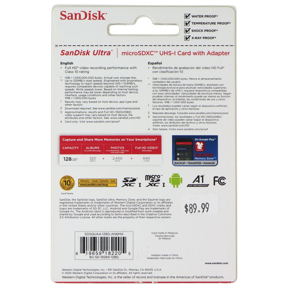SanDisk Ultra 128GB 120MB/s microSDXC UHS-1 Card with Adapter Cell Phone - Memory Cards SanDisk - Simple Cell Bulk Wholesale Pricing - USA Seller