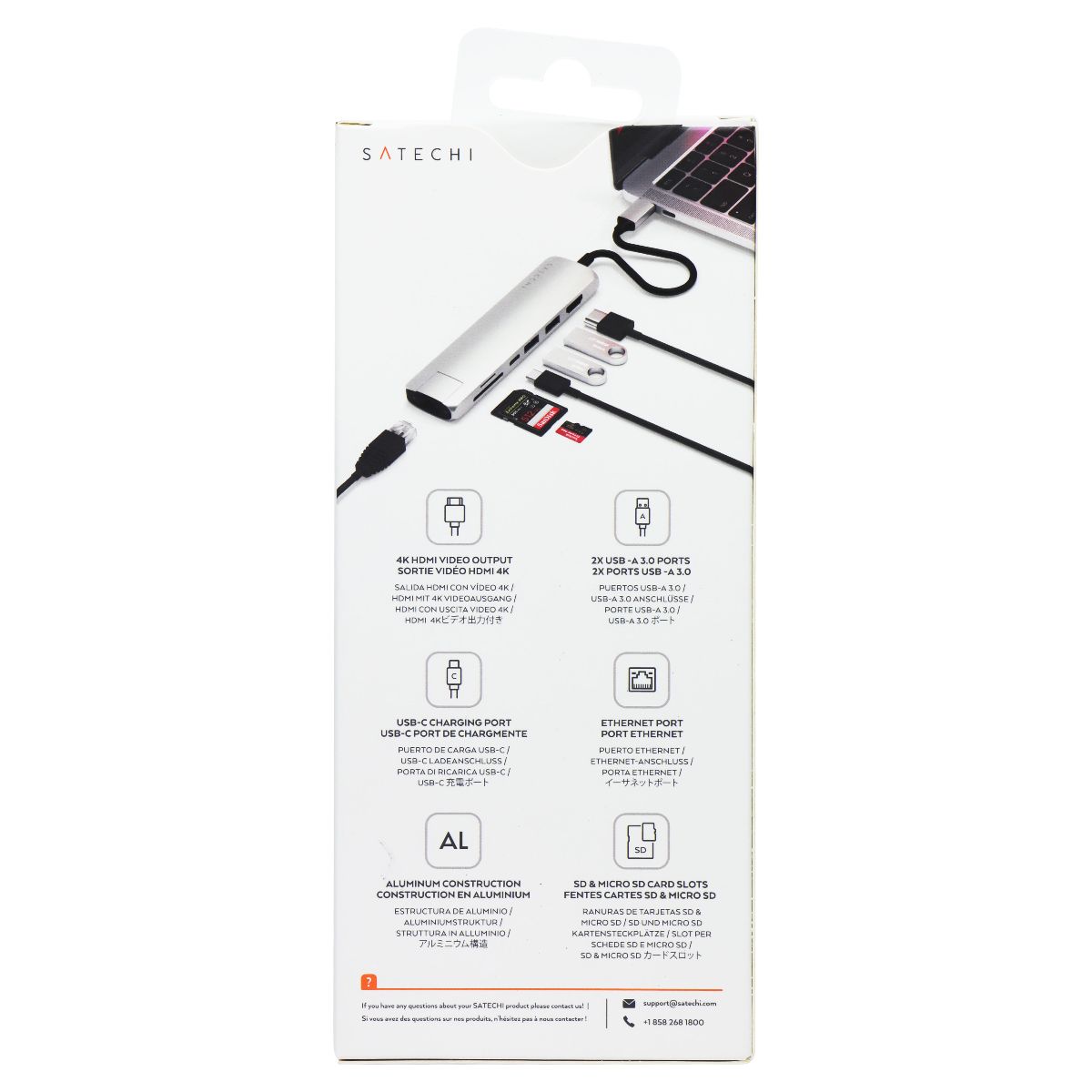 SATECHI USB-C Slim Multi-Port Adapter with Ethernet - Silver (ST-UCSMA3S) Computer/Network - USB Cables, Hubs & Adapters SATECHI - Simple Cell Bulk Wholesale Pricing - USA Seller