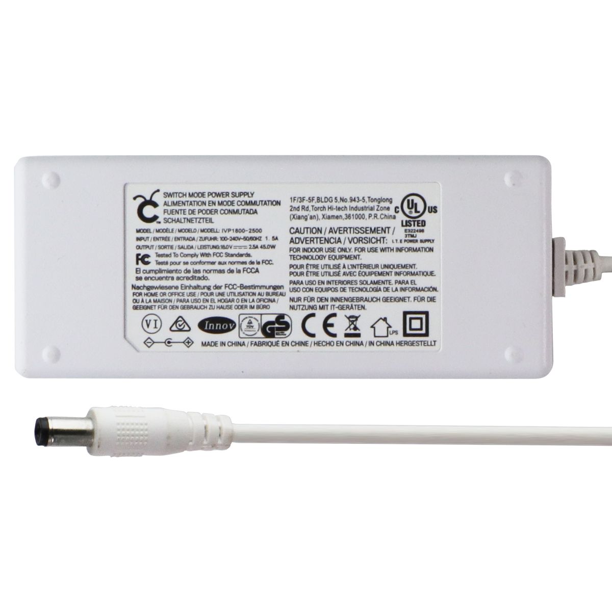 Switch Mode Power Supply (IVP1800-2500) 18V/2.5A/45.0W - White Multipurpose Batteries & Power - Travel Adapters & Converters Schaltnetzteil - Simple Cell Bulk Wholesale Pricing - USA Seller