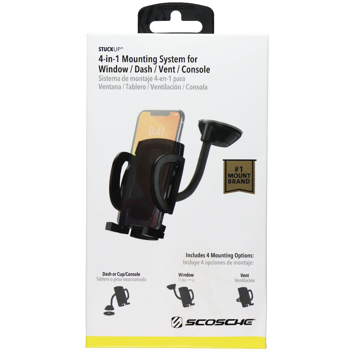Scosche StuckUp 4-in-1 Mounting System for Window/Dash/Vent/Console - Black Cell Phone - Mounts & Holders Scosche - Simple Cell Bulk Wholesale Pricing - USA Seller
