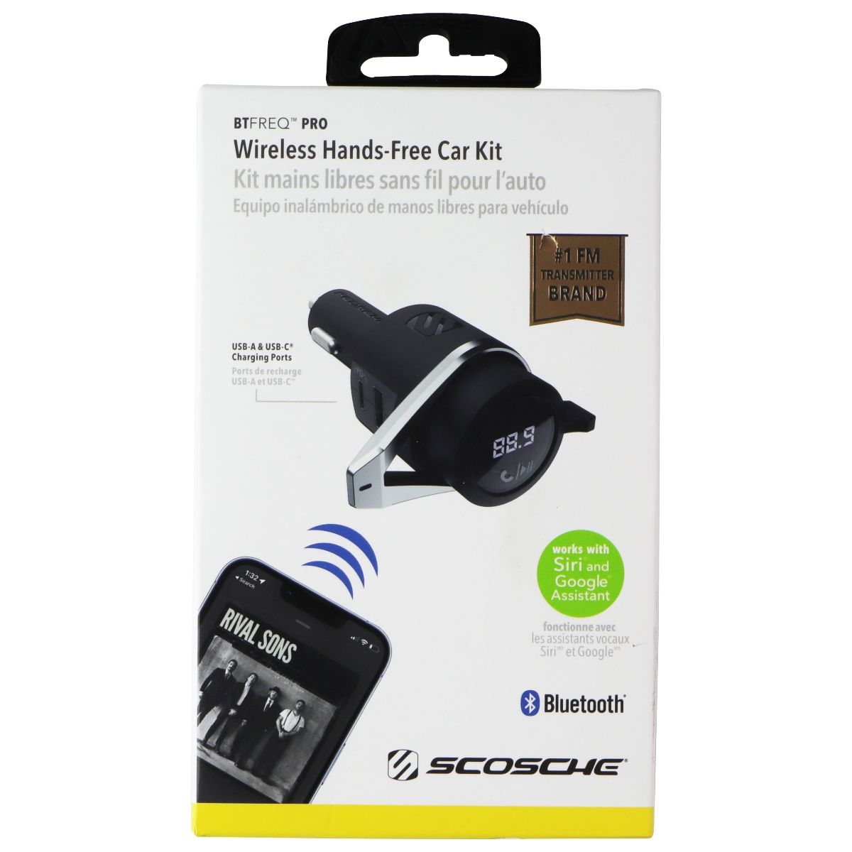 Scosche USB-C and Type-A Wireless Hands-Free Car Kit - Black (BTFMPD3SR-SP) Car Electronics Accessories - Adapters Scosche - Simple Cell Bulk Wholesale Pricing - USA Seller