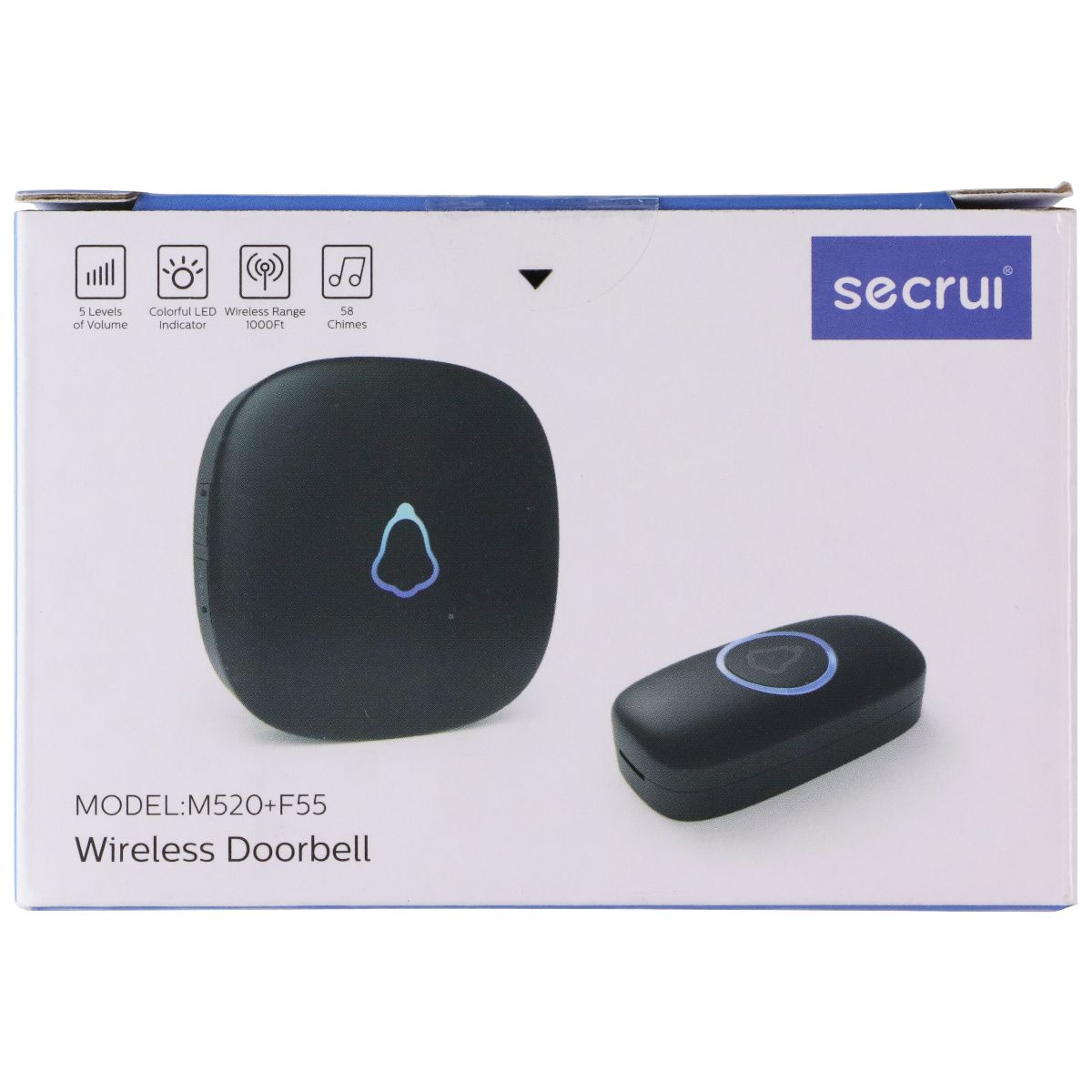 SECRUI Wireless Doorbell and Receiver with 1000-Ft Range (M520+F55) - Black