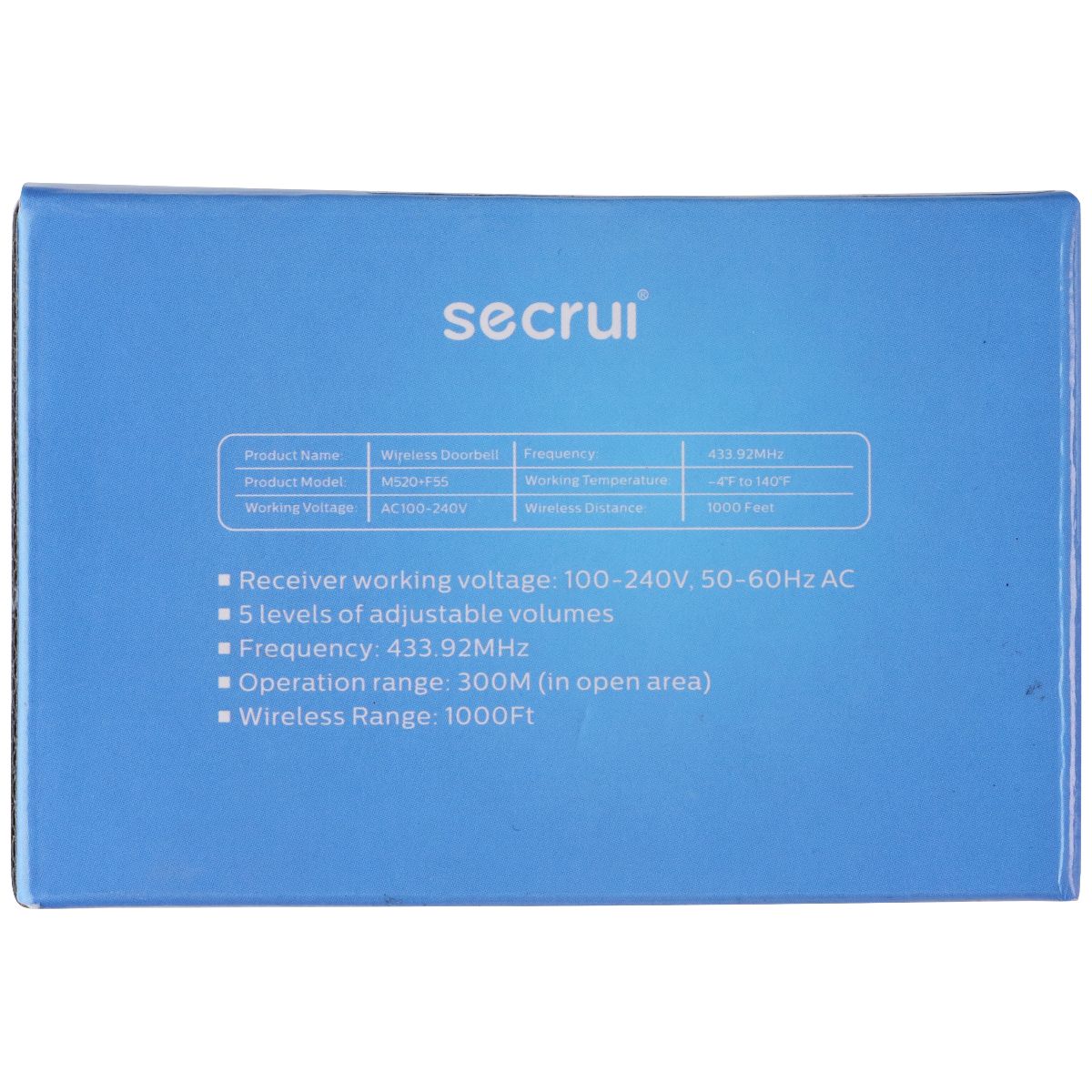 SECRUI Wireless Doorbell and Receiver with 1000-Ft Range (M520+F55) - Black