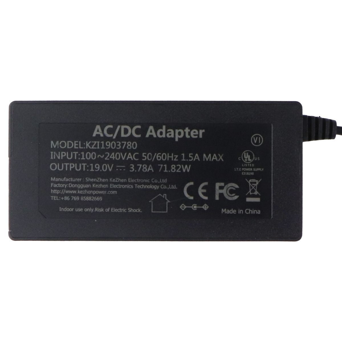 ShenZhen (19V/3.78A) 71.82W AC/DC Adapter Power Supply - Black (KZI1903780) Multipurpose Batteries & Power - Multipurpose AC to DC Adapters Shenzhen - Simple Cell Bulk Wholesale Pricing - USA Seller