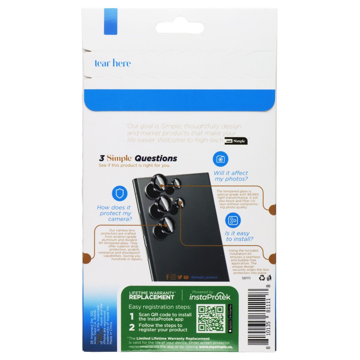 Simple Tempered Glass Camera Protection for Samsung Galaxy S24 Ultra Cell Phone - Screen Protectors Simple - Simple Cell Bulk Wholesale Pricing - USA Seller