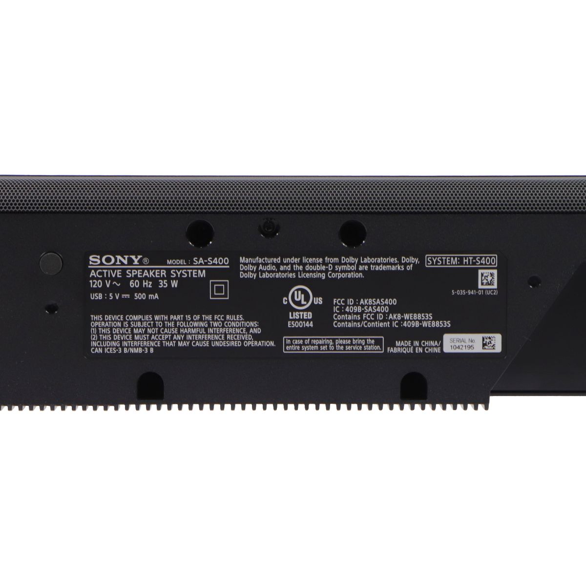 Sony (SA-S400) 2.1 Channel Soundbar with Remote (Soundbar Only - No Subwoofer*) Home Multimedia - Home Speakers & Subwoofers Sony - Simple Cell Bulk Wholesale Pricing - USA Seller