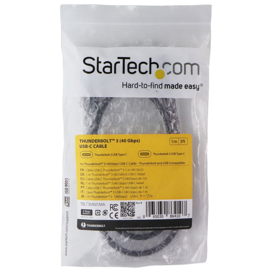 StarTech (1 M / 3 FT) Thunderbolt 3 (40 Gbps) USB-C Cable - Black (TBLT3MM1MA)