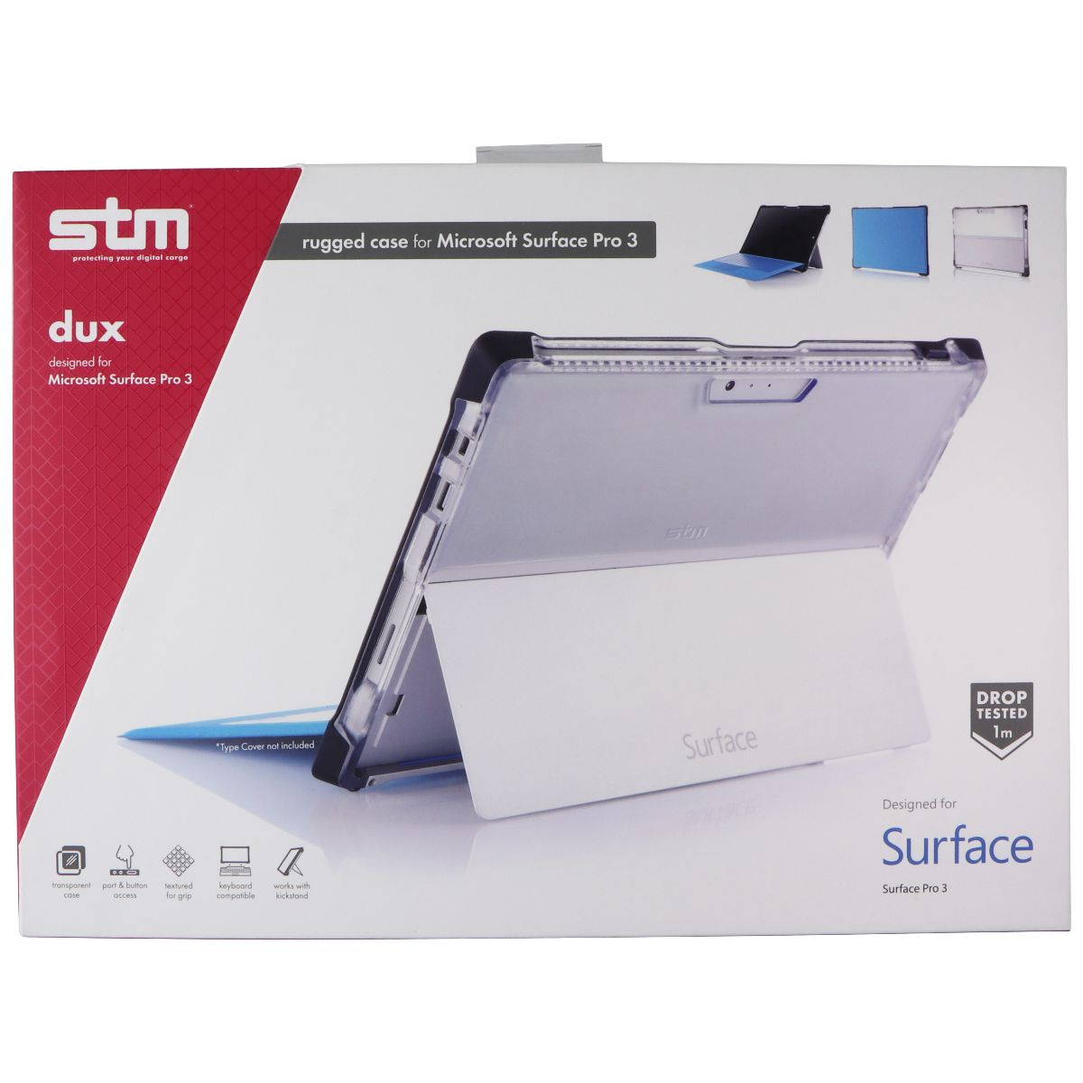 STM Dux Rugged Series Stand Case for Microsoft Surface Pro 3 - Black/Clear iPad/Tablet Accessories - Cases, Covers, Keyboard Folios STM - Simple Cell Bulk Wholesale Pricing - USA Seller