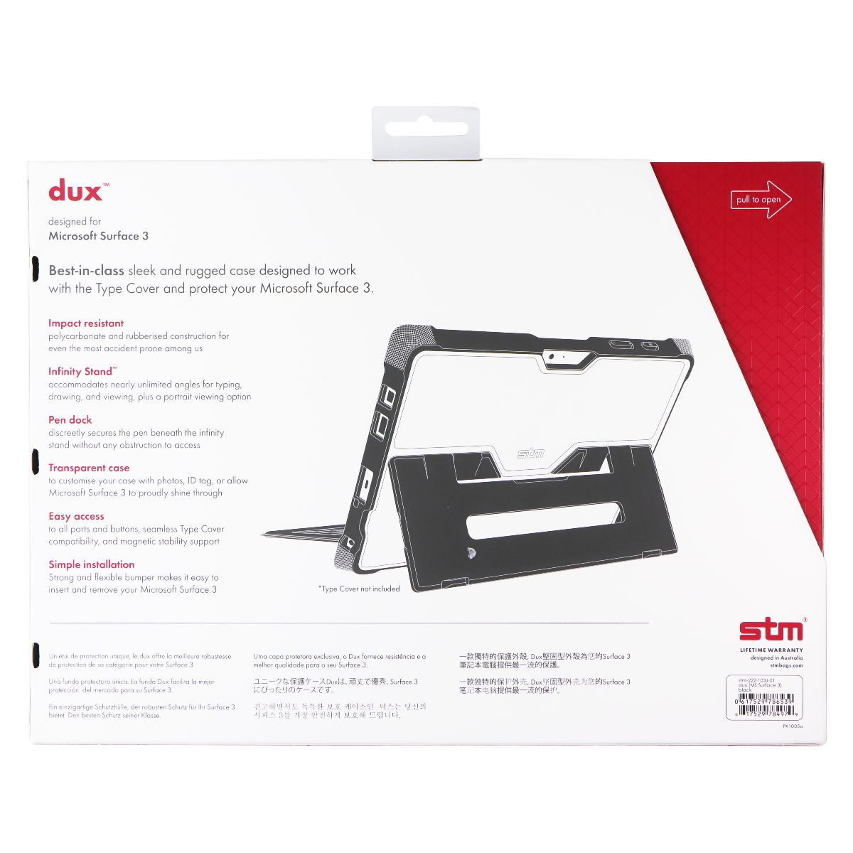 STM Dux Rugged Case for Microsoft Surface 3 - Black (stm-222-103J-01) iPad/Tablet Accessories - Cases, Covers, Keyboard Folios STM Australia - Simple Cell Bulk Wholesale Pricing - USA Seller
