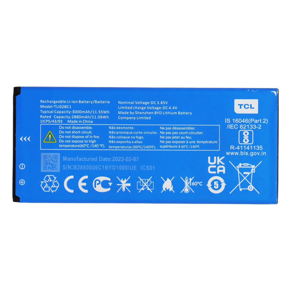 Replacement (3000mAh/3.85V) Tli028C1 Li-Ion Battery Compatible with TLi028C7 Cell Phone - Batteries TCL    - Simple Cell Bulk Wholesale Pricing - USA Seller