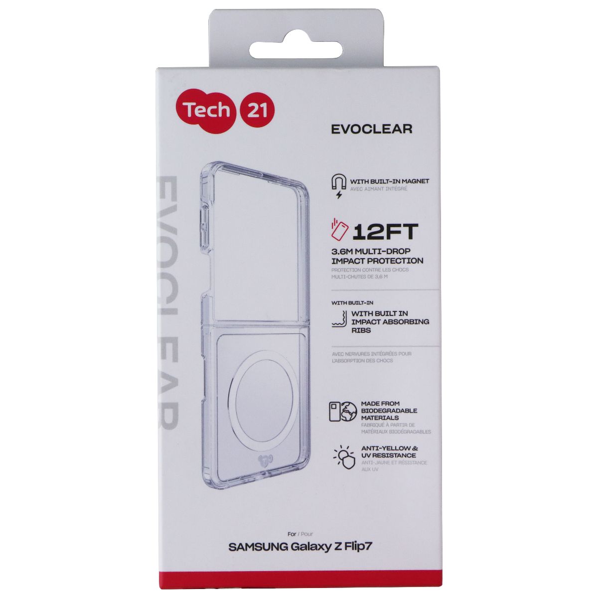 Tech21 EvoClear Series Magnetic Case for Samsung Galaxy Z Flip 7 - Clear Cell Phone - Cases, Covers & Skins Tech21 - Simple Cell Bulk Wholesale Pricing - USA Seller