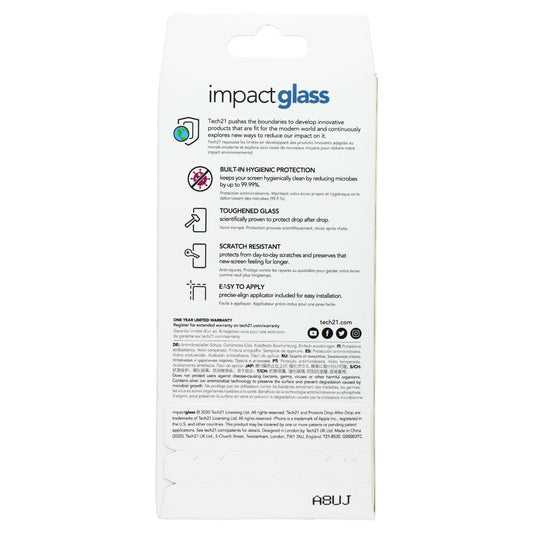 Tech21 Impact Glass Screen Protector for Apple iPhone 12 Mini - Clear Cell Phone - Screen Protectors Tech21 - Simple Cell Bulk Wholesale Pricing - USA Seller