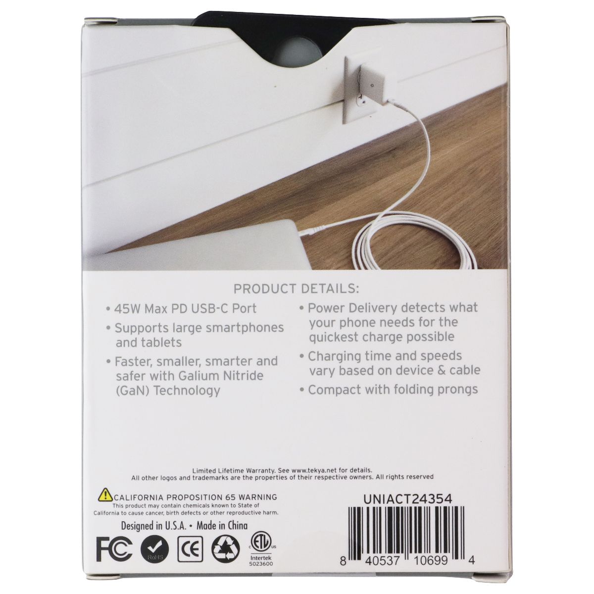 TekYa (45W) High Speed GaN Wall Charger with USB-C Port - Black