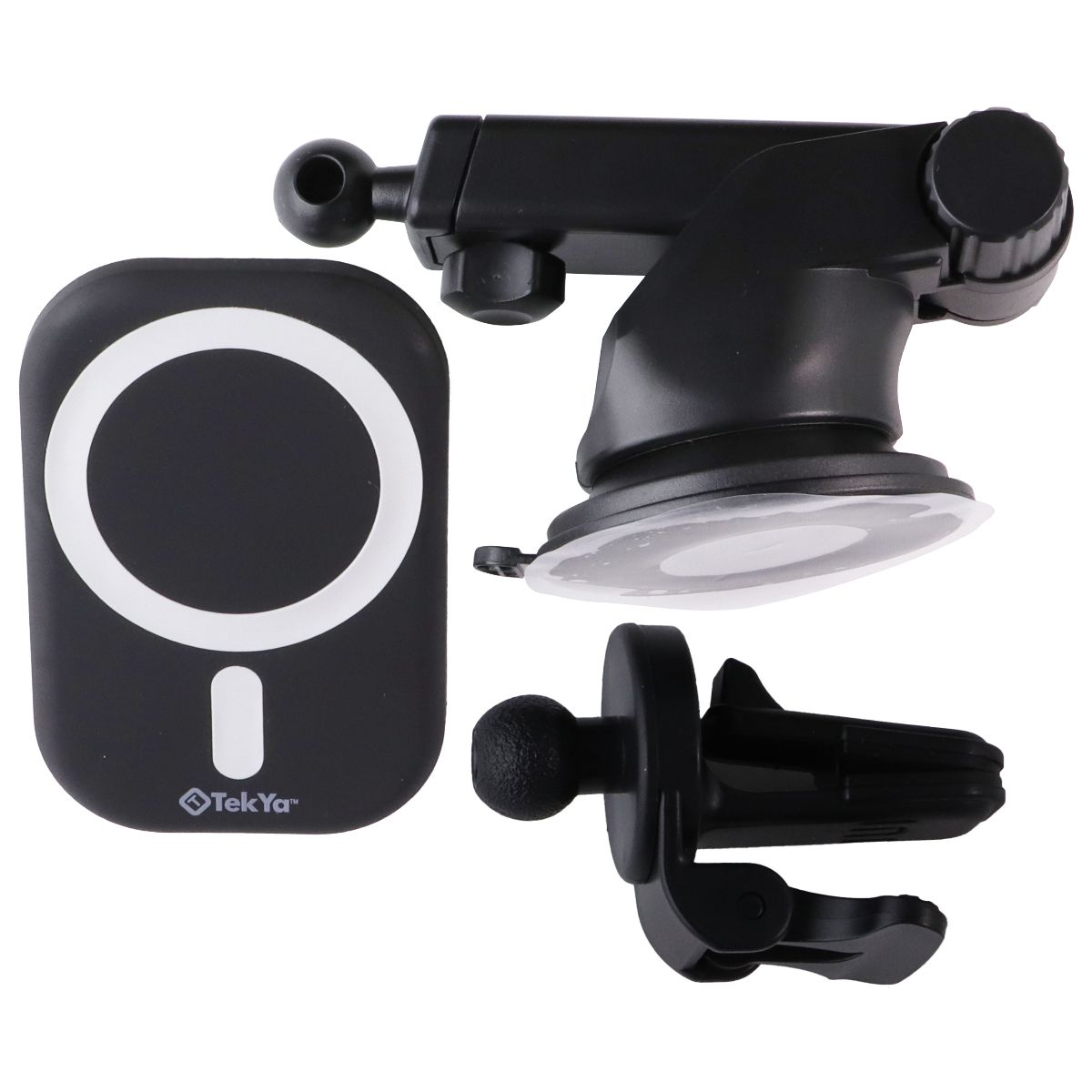 TekYa (15W) MagMount 3-in-1 Magnetic Dash/Vent Mount w/Wireless Charging - Black Cell Phone - Chargers & Cradles TekYa - Simple Cell Bulk Wholesale Pricing - USA Seller