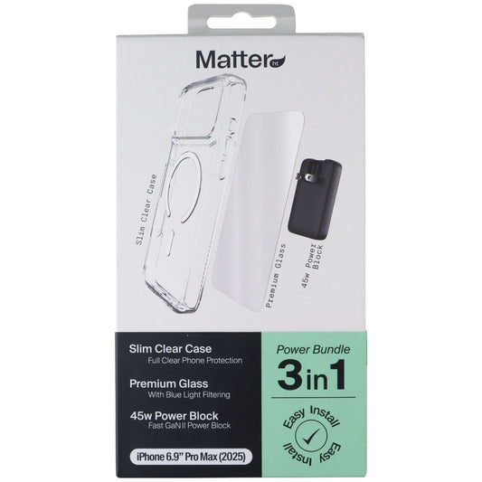 Matter HT 3-in-1 Power Bundle (Case/Glass/Adapter) for iPhone 17 Pro Max - Clear Cell Phone - Accessory Bundles Matter HT - Simple Cell Bulk Wholesale Pricing - USA Seller