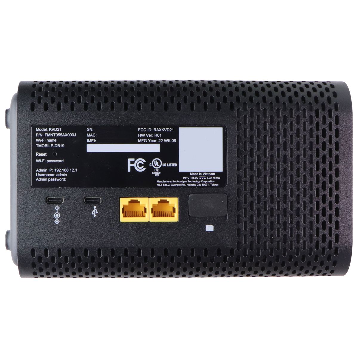 T-Mobile Arcadyan KVD21 5G Gateway WiFi 6 Home Internet Modem Router - Black