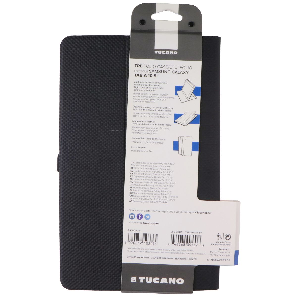 Tucano TRE Gala Folio Case for Samsung Galaxy Tab A 10.5-inch (2018) - Black iPad/Tablet Accessories - Cases, Covers, Keyboard Folios Tucano - Simple Cell Bulk Wholesale Pricing - USA Seller